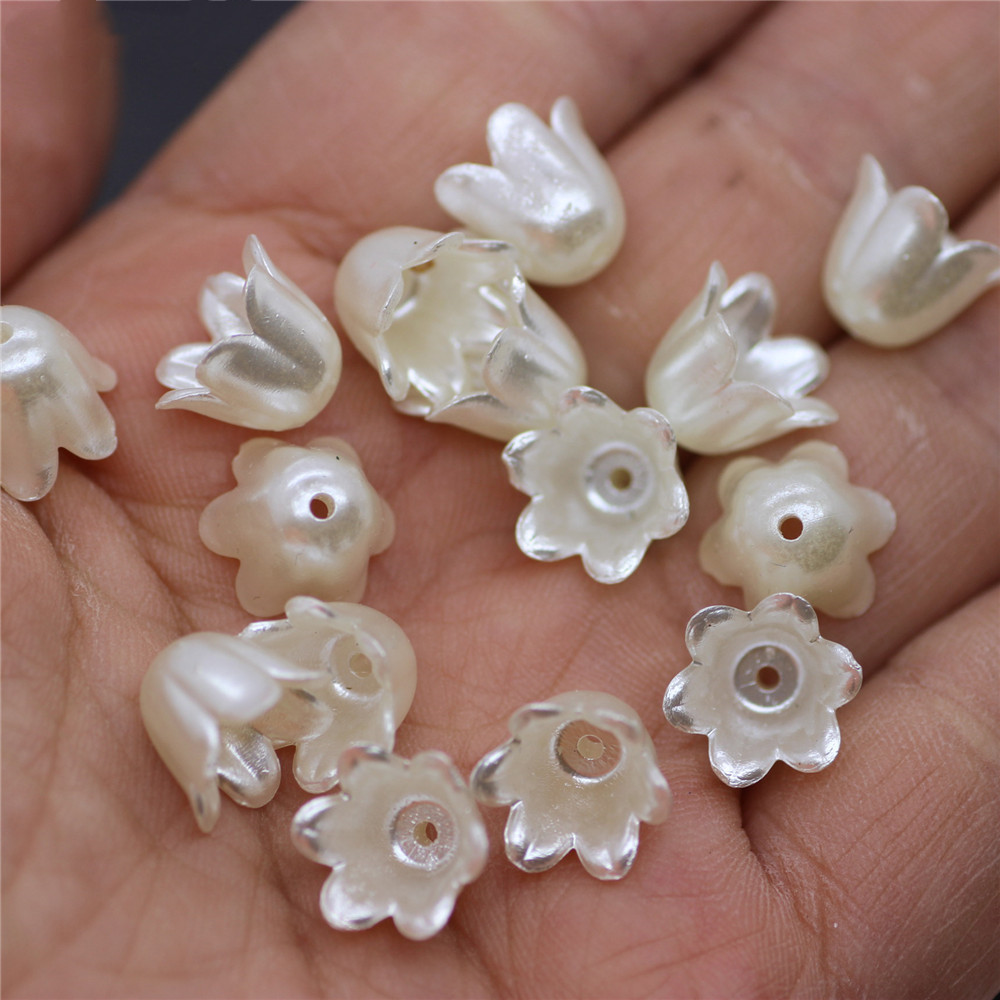 50PCS 9X11MM เลียนแบบไข่มุกวัสดุดอกไม้รูปร่างลูกปัดสําหรับงานฝีมือทําด้วยมือเครื่องประดับตกแต่งทําอะคริลิค Stamen ลูกปัด