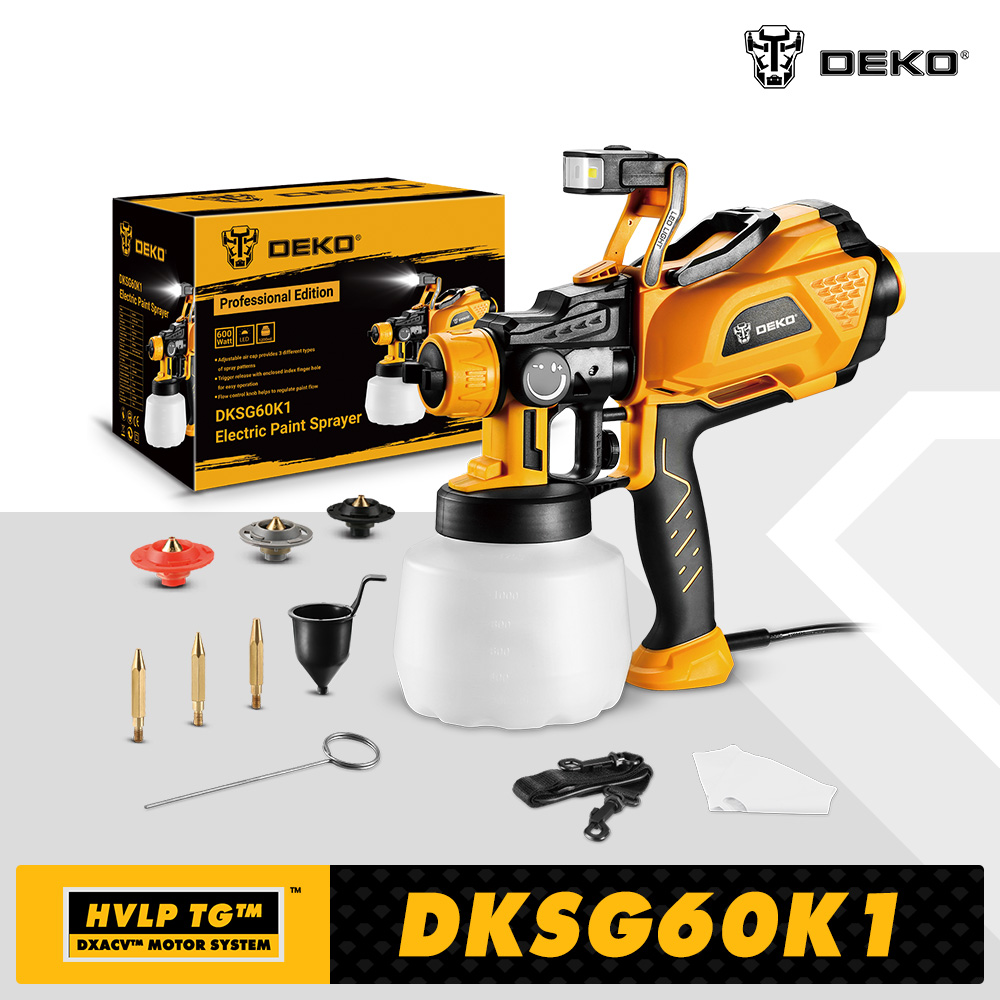 DEKO 1200ml HVLP Spray Gun with LED light High Power Electric Paint Sprayer,3 Nozzle &  Large capacity Easy Spraying