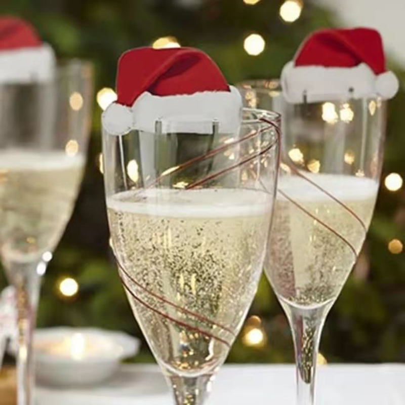 10 pçs cartão de copo de natal chapéu de papai noel decoração de vidro de vinho ornamentos navidad noel presente de ano novo decorações de natal