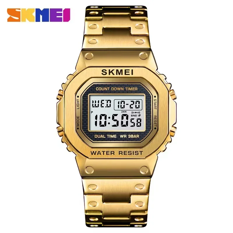 SKMEI 3 Bar Wasserdicht Wecker Legierung Fall Digitale Männer Uhren reloj hombre Mode Sport Uhr Männer Digitale Uhren 1456