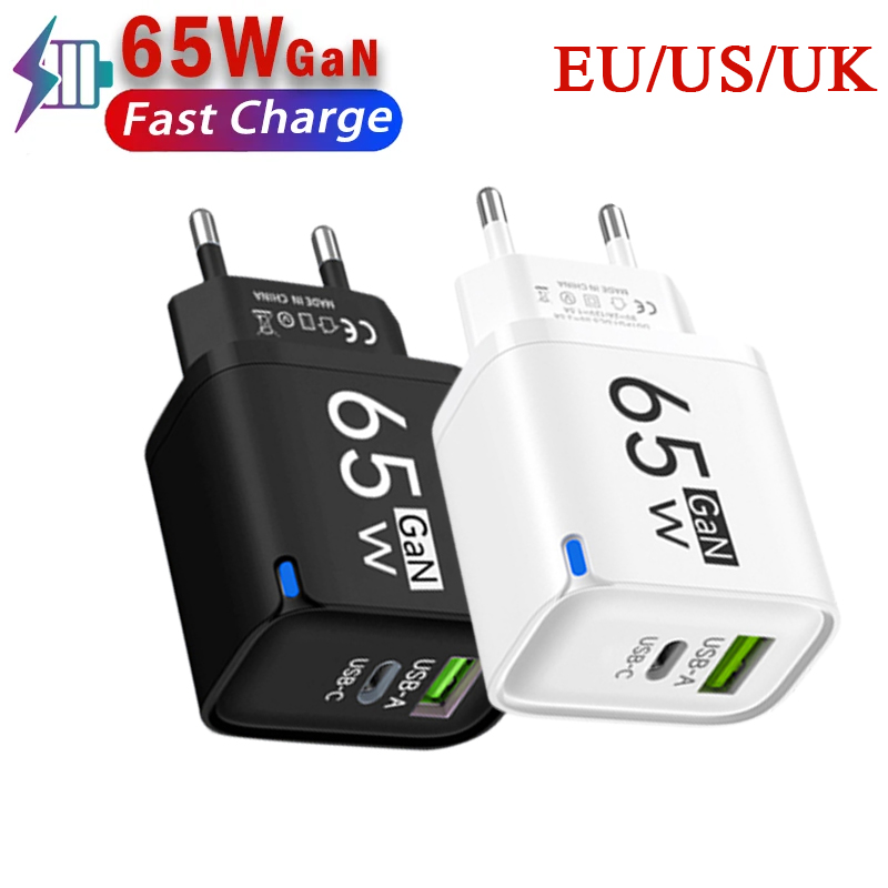 GaN Charger 65W USB Type C อะแดปเตอร์ชาร์จโทรศัพท์แบบเร็ว USB PD Quick Charge 3.0 สำหรับ iPhone Samsung Xiaomi EU/US/UK