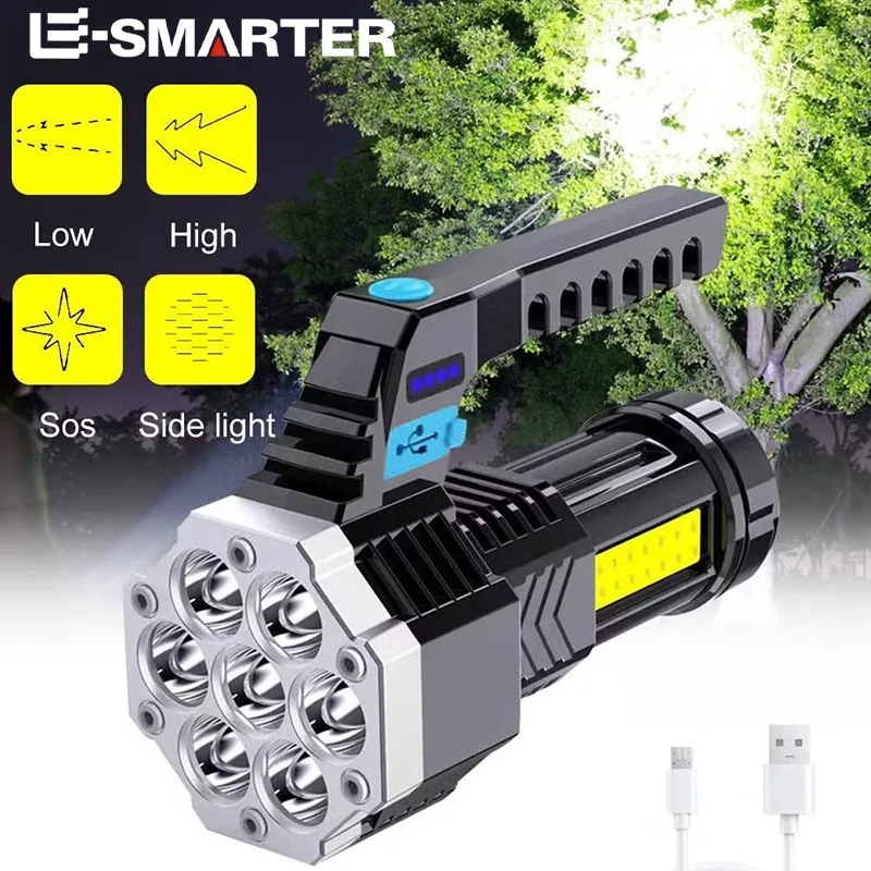 Hoch leistungs wiederauf ladbare LED-Taschenlampen 7led Camping Taschenlampe mit Cob Seiten licht leichte Außen beleuchtung abs Material