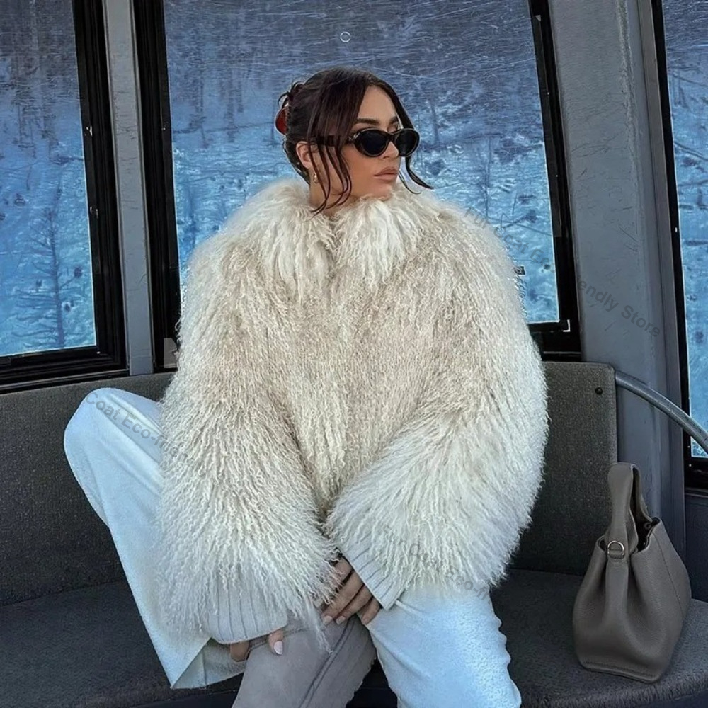 Manteau en fausse fourrure de mouton mongol écologique pour femme, veste moelleuse, nouvelle collection hiver, fourrure artificielle épaisse et chaude, vêtement d'extérieur pour femme