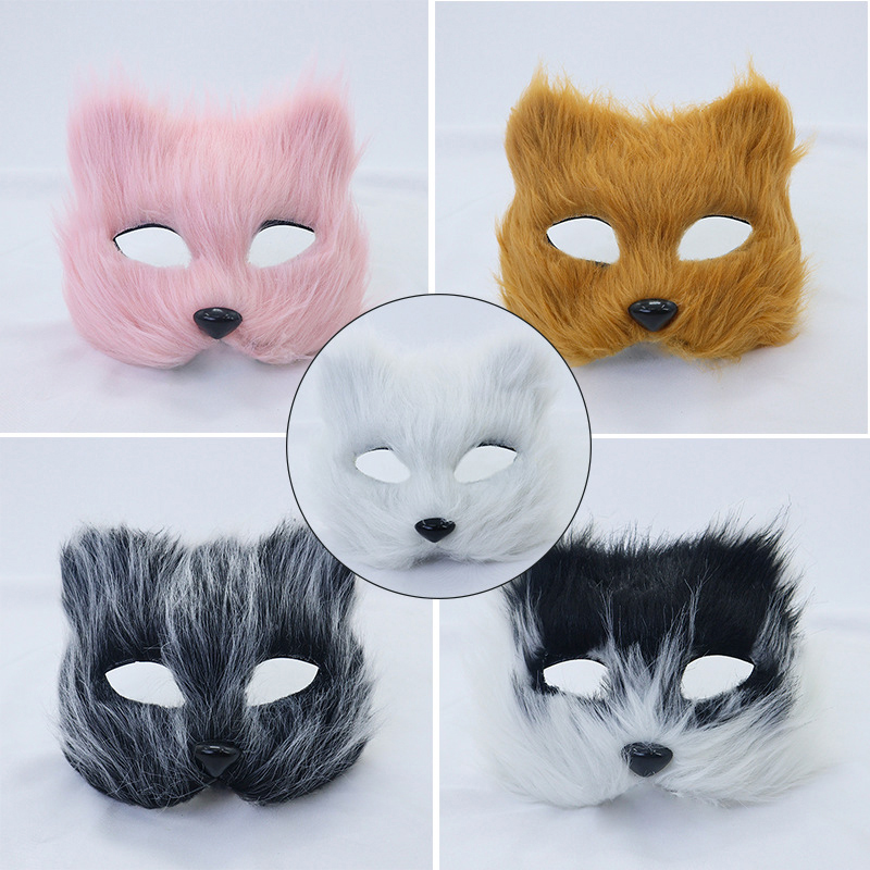 1pc halloween cosplay festa traje diy acessórios de pele do falso máscara de raposa peludo meia face animal simulado máscara de gato