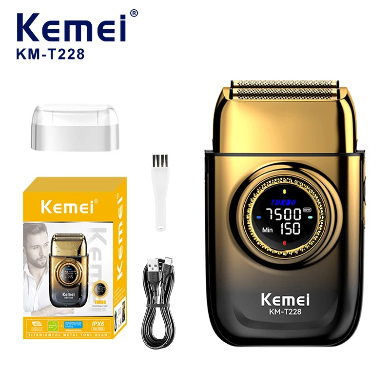 Электробритва Kemei T228 с LED-дисплеем, перезаряжаемая, для стрижки волос и бороды, для бритья головы для мужчин