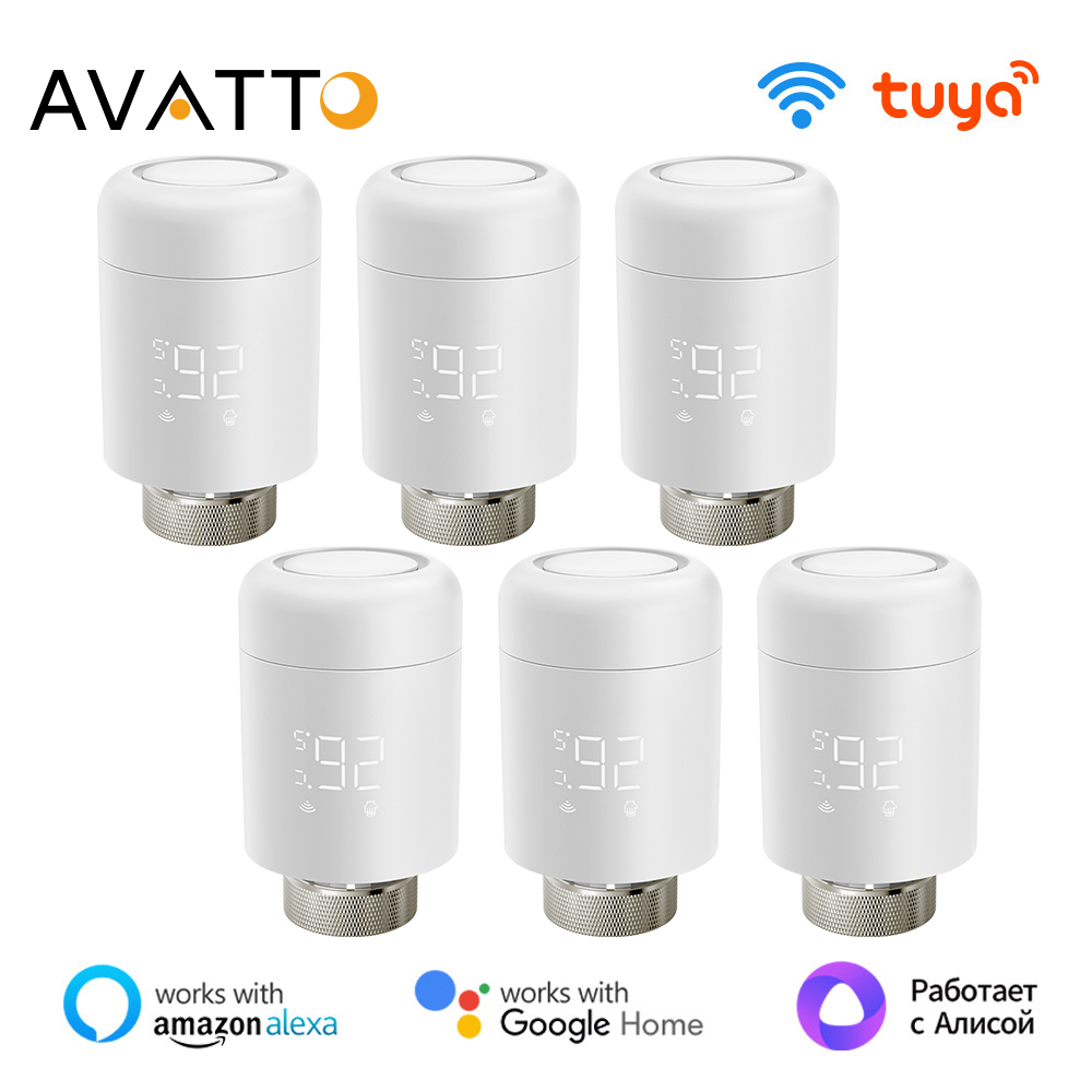 AVATTO 1-6 uds WiFi TRV Tuya válvula actuadora de radiador termostato programable inteligente calentador de temperatura funciona con Alexa Google Home
