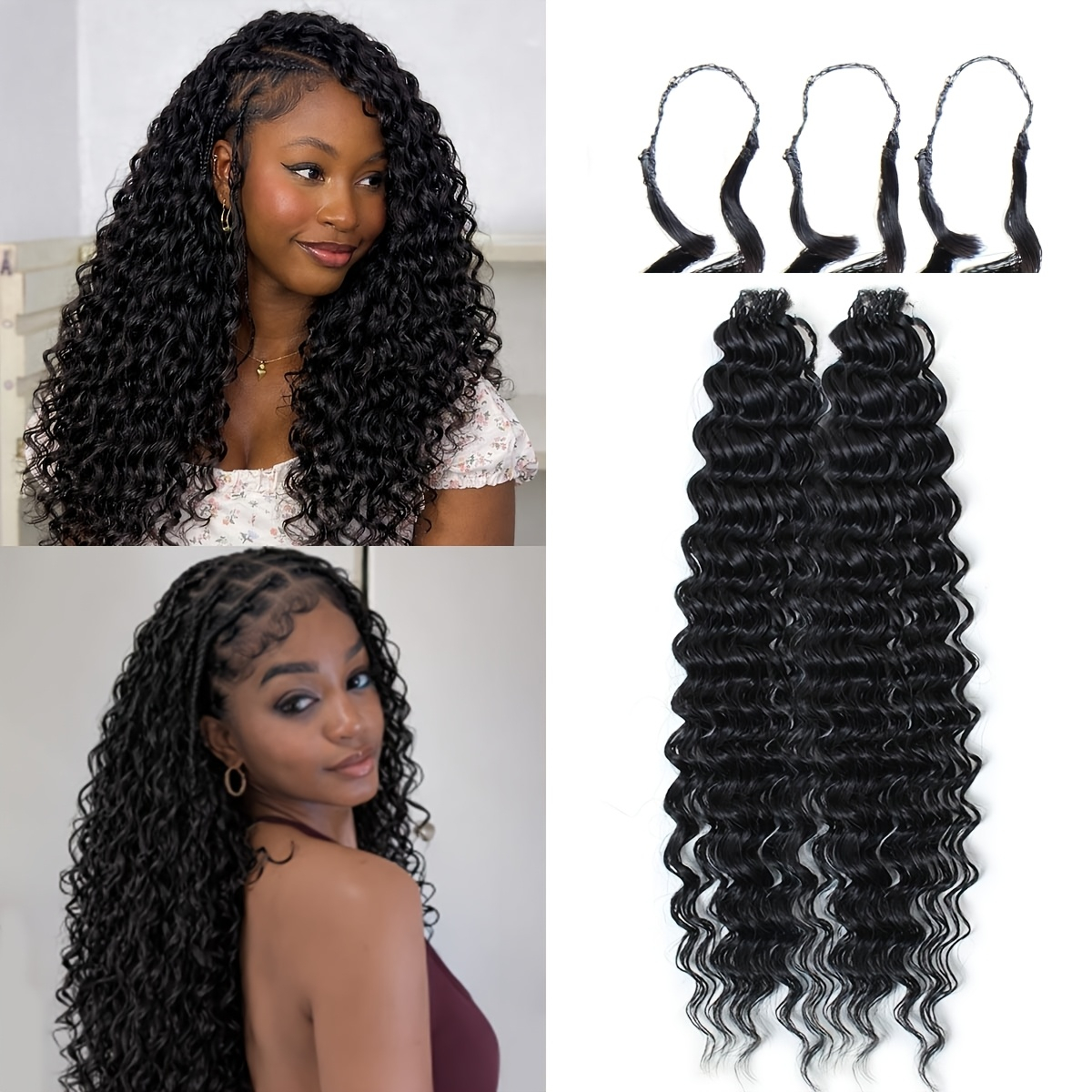 Extensiones de Cabello Humano con Ondas Profundas y Trenzado de Pluma, 50 Mechones, Nudos Milagrosos Pre-Separados, Cabello Rizado Invisible para Trenzado, Trenzas Boho