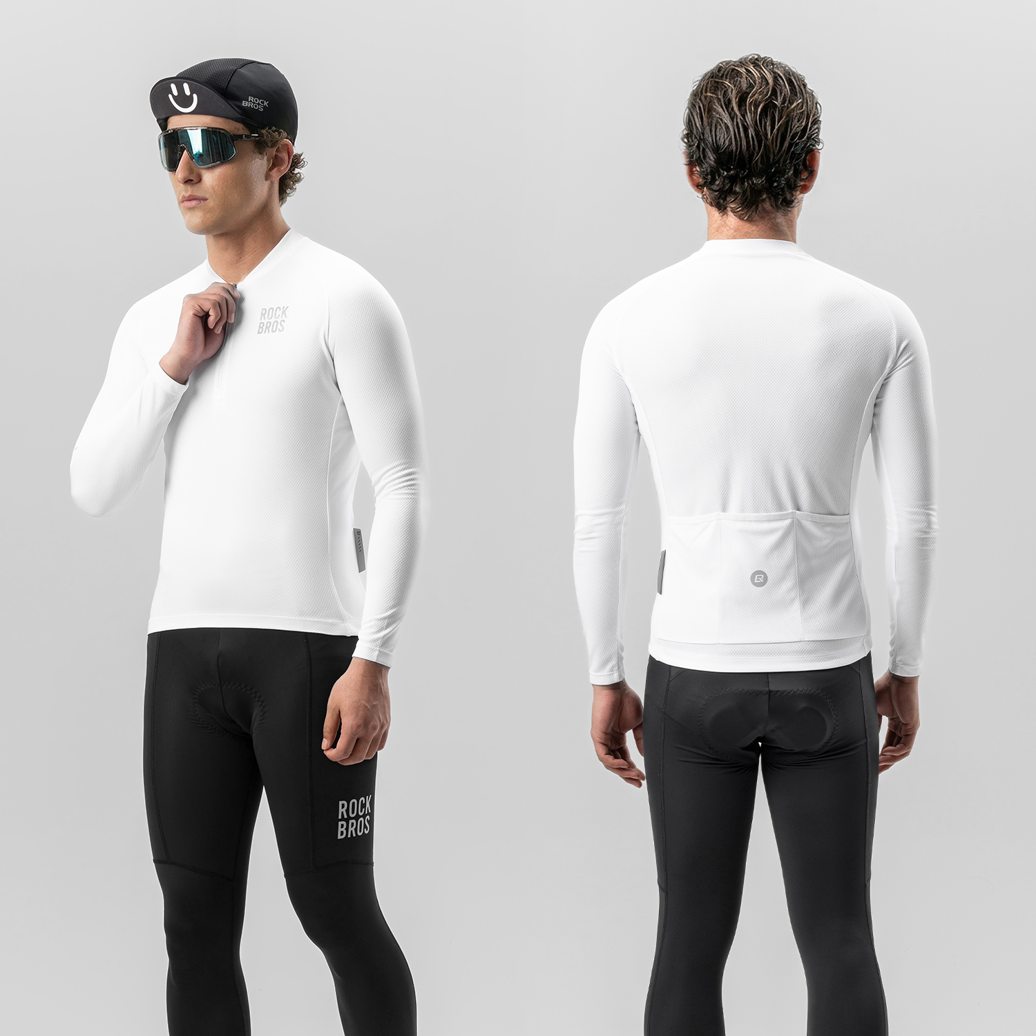 ROCKBROS Fahrradtrikot Atmungsaktiv Schweißableitend Schnelltrocknend Fahrradshirts Halber Reißverschluss Langarm Leichtes Radfahrer-Oberteil mit Taschen