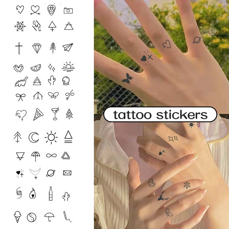 Tatuagem temporária à prova d'água com design de dedo pequeno, 6 peças, tatuagem falsa realista de longa duração para homens e mulheres