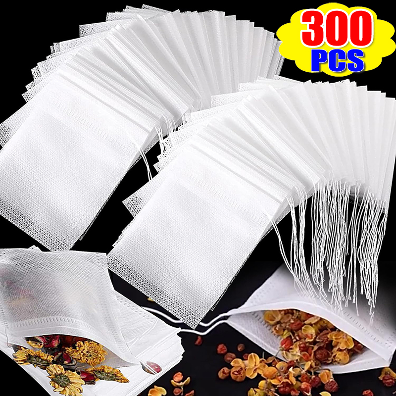 300/50 шт. одноразовые чайные пакетики из нетканого материала на шнурке, заварочный чайник для специй, рассыпной чай, кофе, фильтр, сетчатый мешок, кухонные инструменты