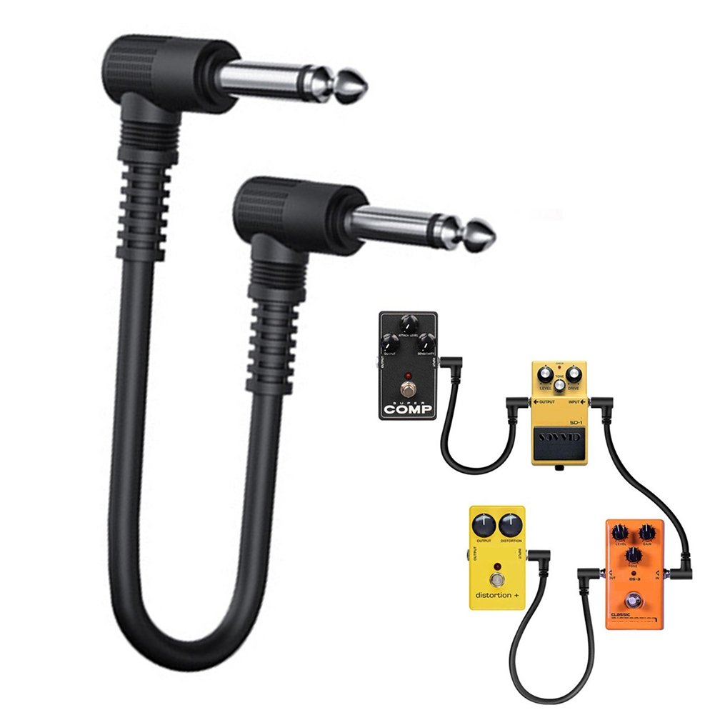 Conector de cabo de pedal de efeitos de guitarra, 15cm, 6,35mm, fio de plugue de 1/4 polegadas, ângulo reto