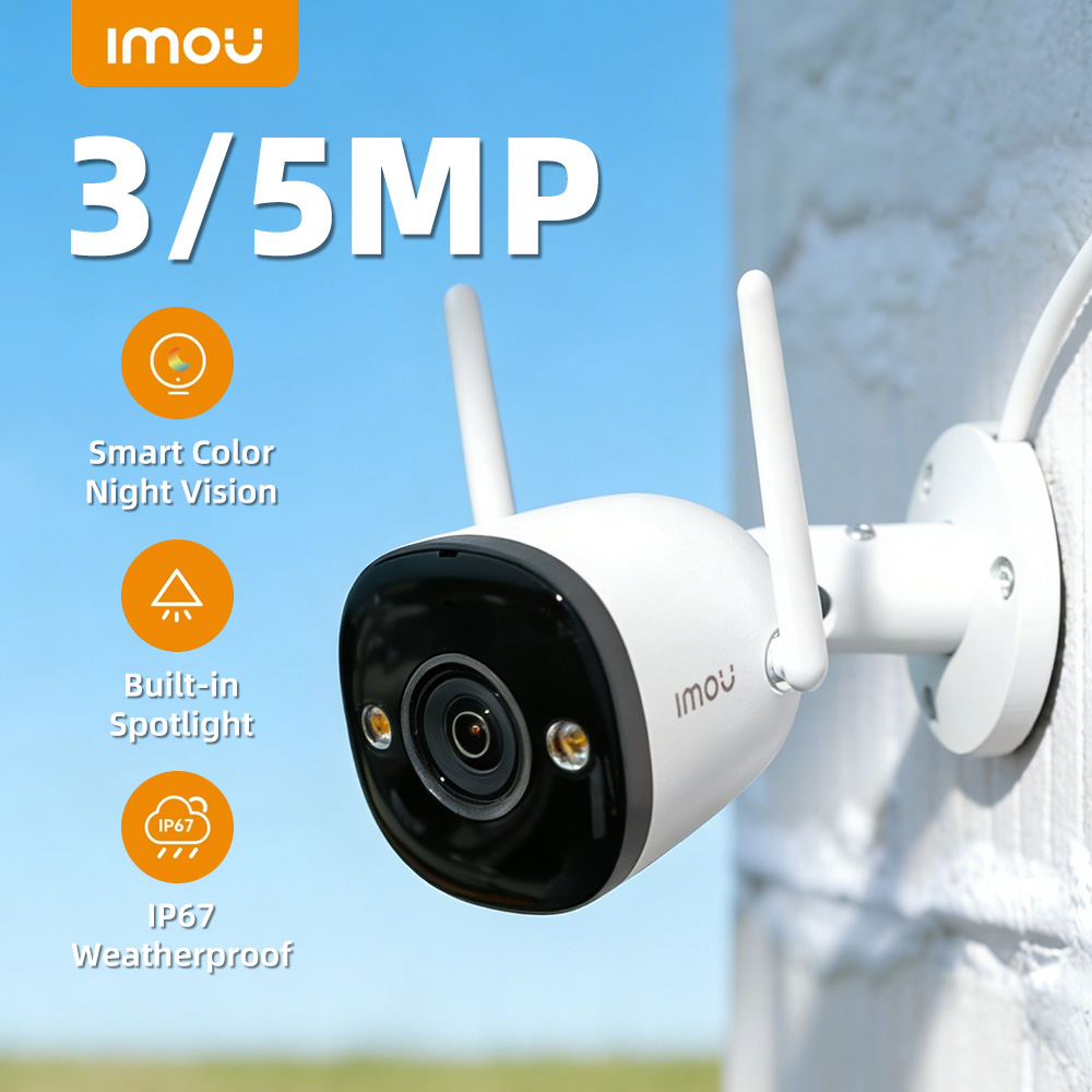 Cámara IP WiFi para Exteriores IMOU Bullet 2E, 3/5MP, 2/3K, Visión Nocturna a Todo Color, Resistente a la Intemperie IP67, con Foco Integrado y Detección Humana