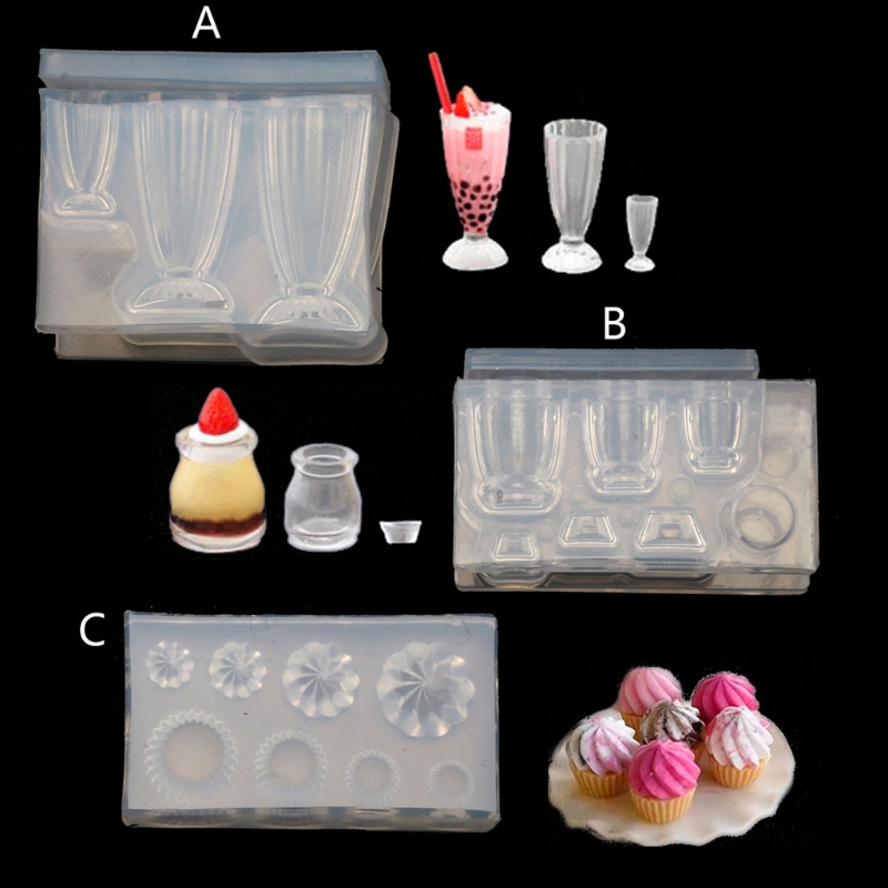 DIY 3D Glas Flasche Harz Form Becher Tasse Simulierte Lebensmittel Mini Kuchen Dessert Süßigkeiten Silikon Anhänger Form Lebensmittel Ton Miniatur mould