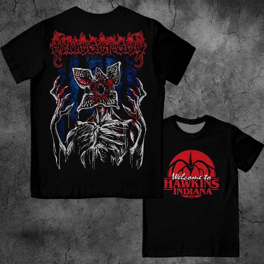 Eddie Munson Stranger Vintage Print T-shirt Demogorgon Cannibal Flower Hawkins Graphic Tee Y2K Streetwear Men's And Women's Tops