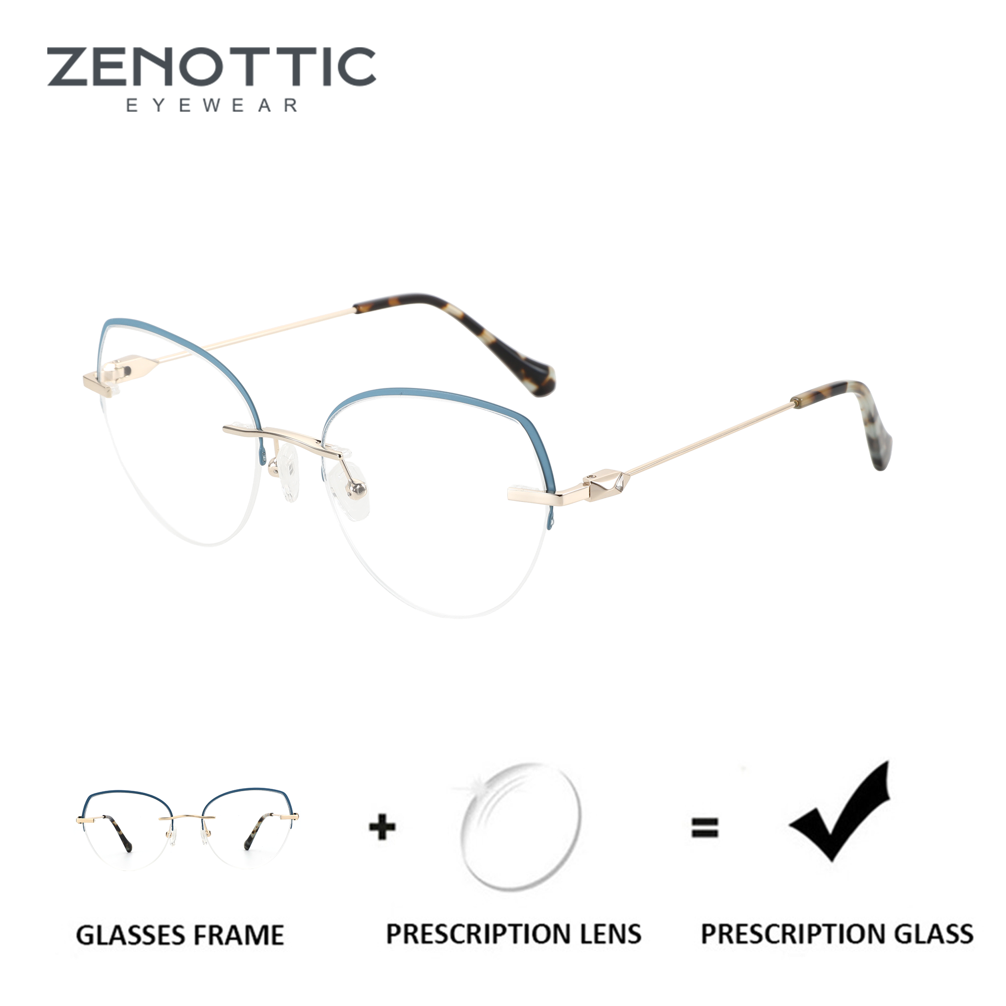 ZENOTTIC (размер M) Женские металлические очки с полуоправой в форме бабочки, фотохромные оптические очки с защитой от синего света, очки для коррекции близорукости