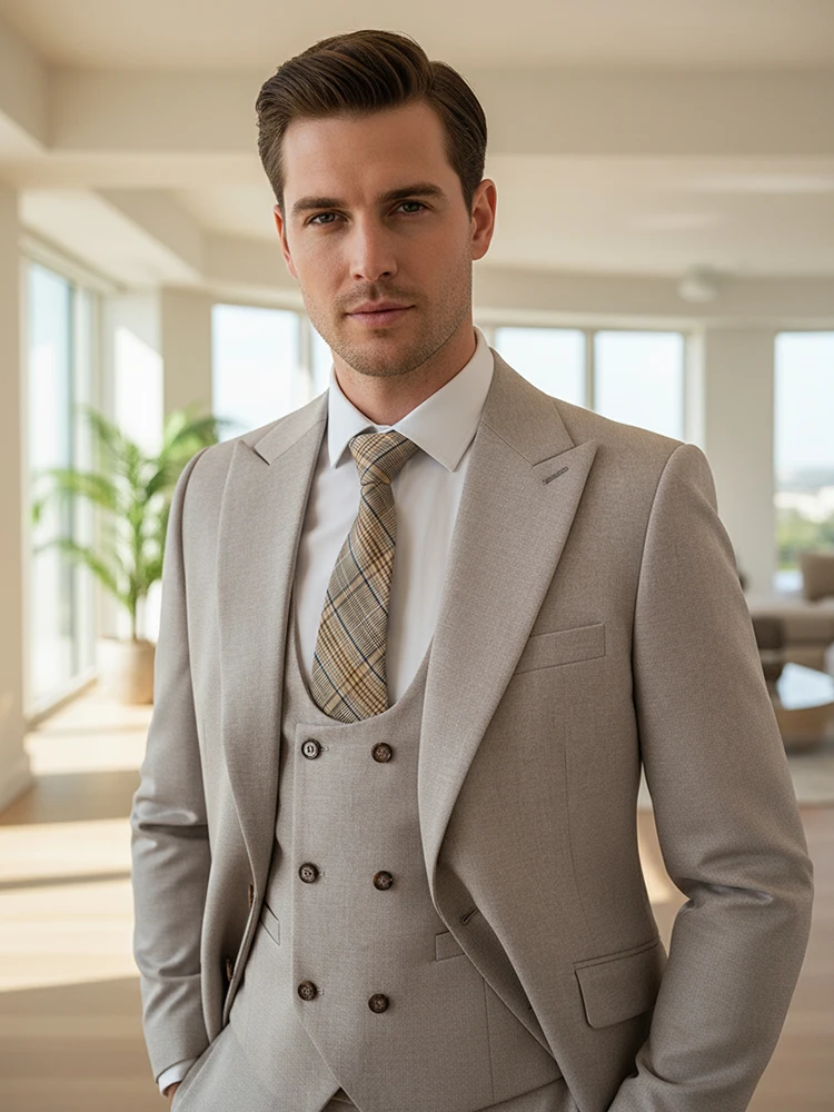 Turkse stijl hoogwaardige herenpakken 3-delig set elegante slim fit formele kantoor- en vrijetijdskleding banket bruidsjonker set bruidegompak