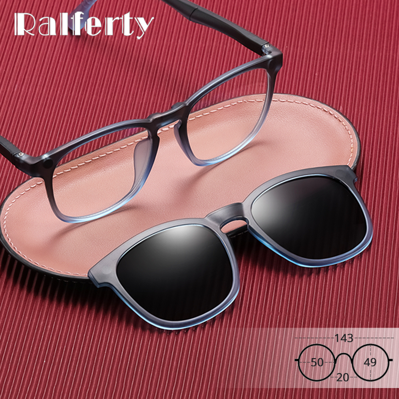 Ralferty 2 in 1 Magnetische Zonnebril Mannen Vierkante Clip Op Bril Man UV400 Gepolariseerde Zonnebril Lente Scharnier oculo de grau feminino