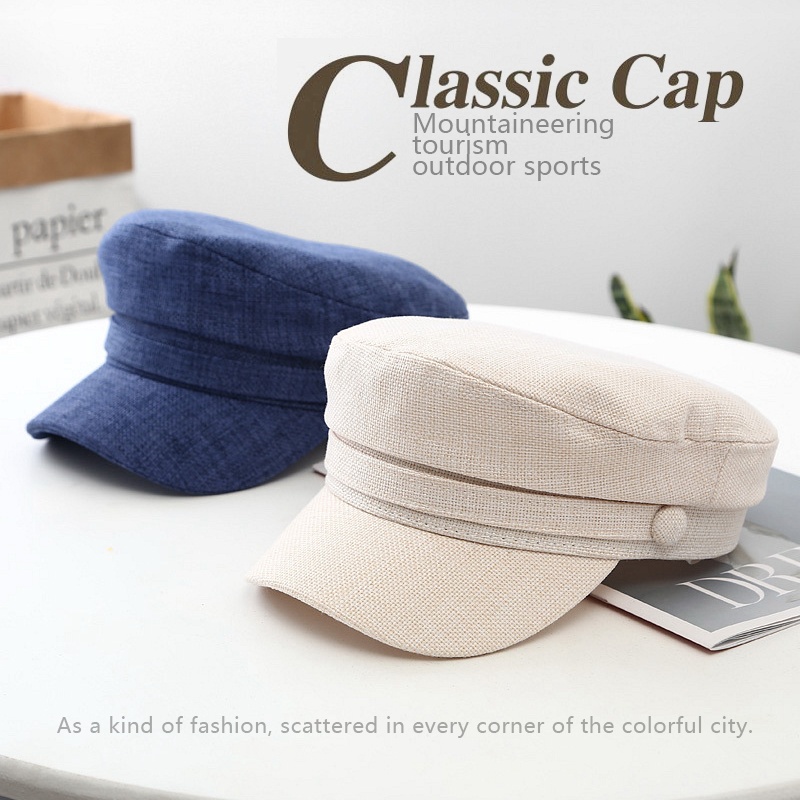 Casquette de style rétro britannique, couleur unie, respirante, à dessus plat, casquette de newsboy, chapeau de soleil, casquette militaire, béret