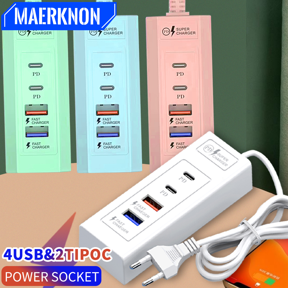 Stazione di ricarica USB Estensore multiporta USB Tipo C Estensione di ricarica rapida per iPhone Samsung Xiaomi Presa di corrente adattatore da parete