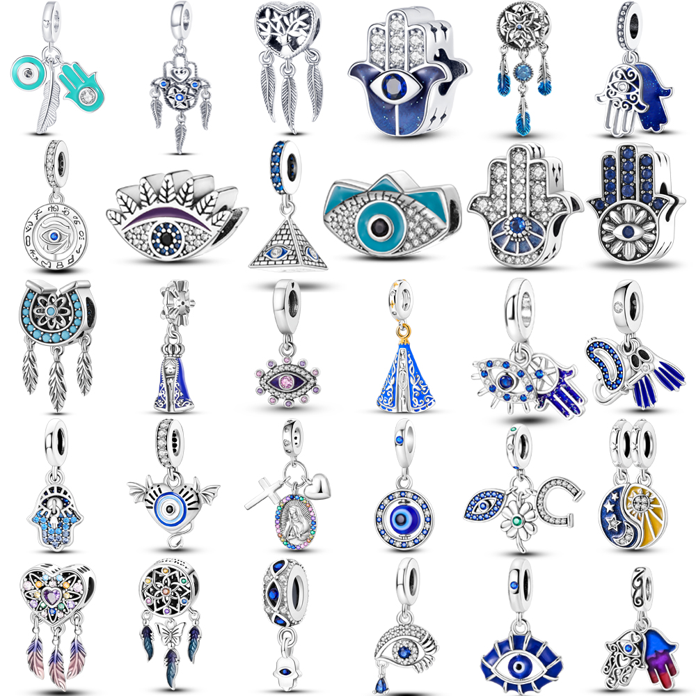 925 Silver Dream Catcher Fatima's Hand Charms พอดีกับสร้อยข้อมือเดิมสร้อยคอ DIY ลูกปัดสําหรับเครื่องประดับสตรีทําของขวัญ