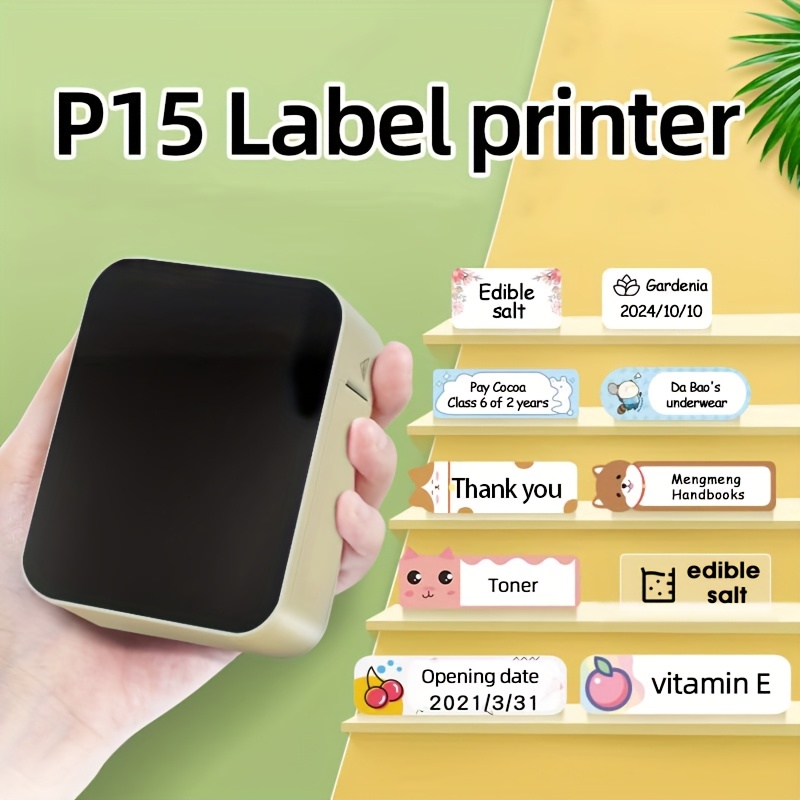 ミニP15サーマルラベルプリンター,ポータブル,ワイヤレス,USB充電機能付き,1ロール12x40mm,白いラベル
