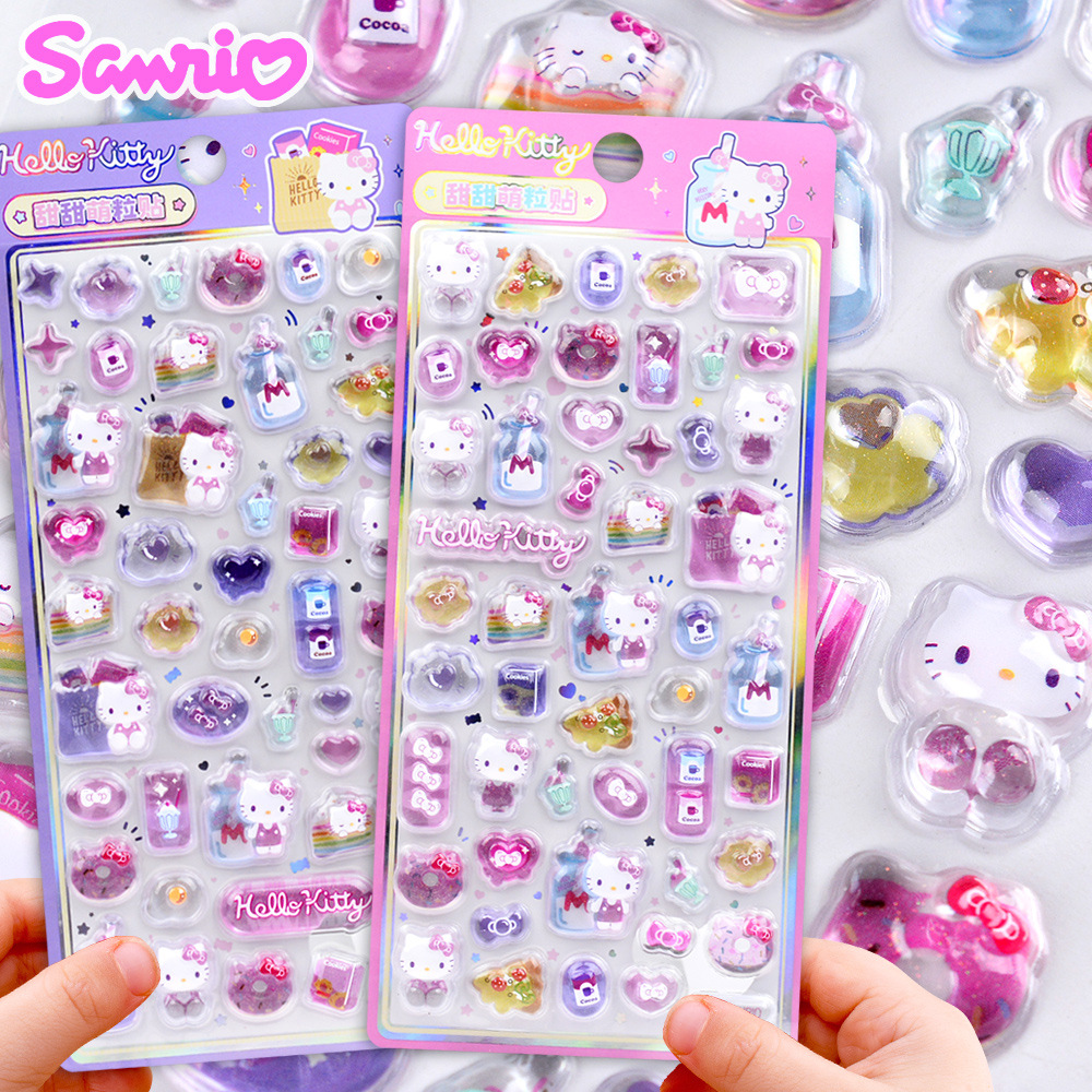 Anime bonito hellokitty kuromi melodia adesivos 3d geléia sanrio adesivo diy cristal decorativo caso de telefone diy crianças brinquedo