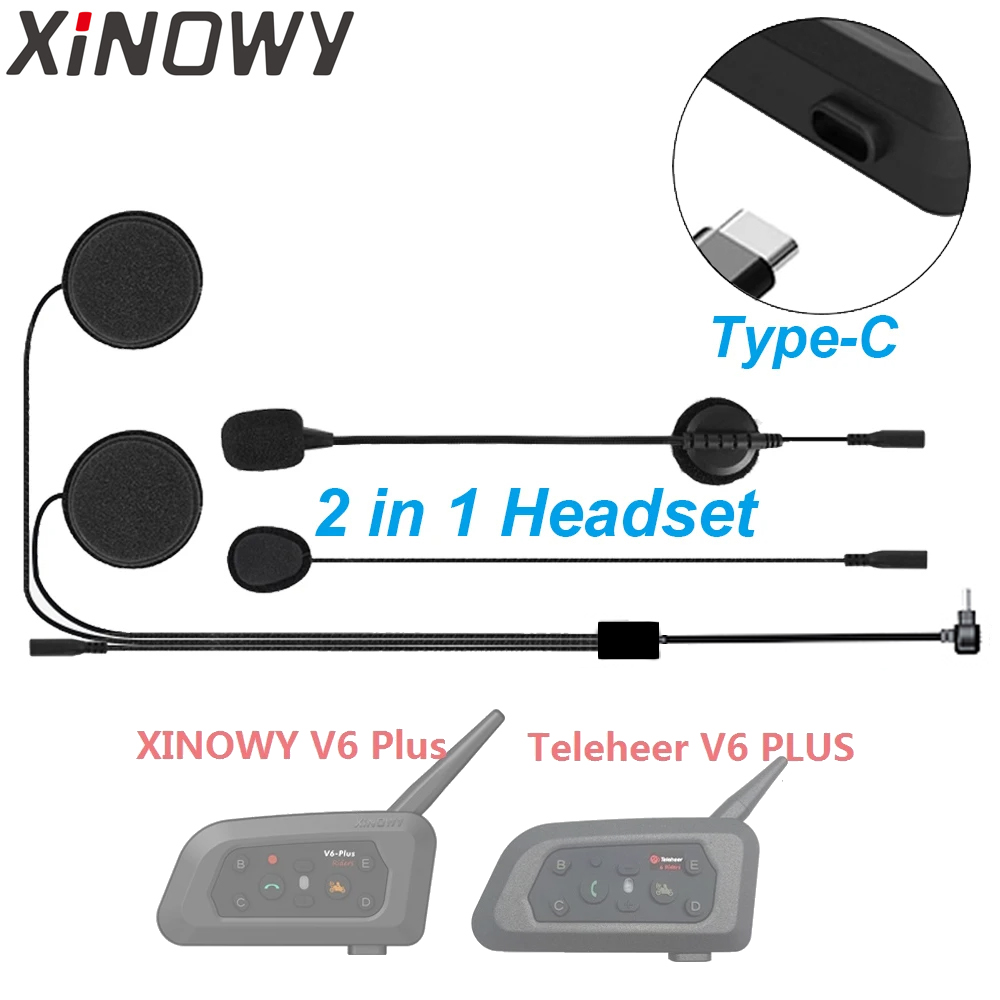 Typ-C Kopfhörer Lautsprecher Zubehör Dual Mikrofon Für Teleheer V6 plus T6 XINOWY V6 Plus Motorrad Helm Bluetooth Intercom