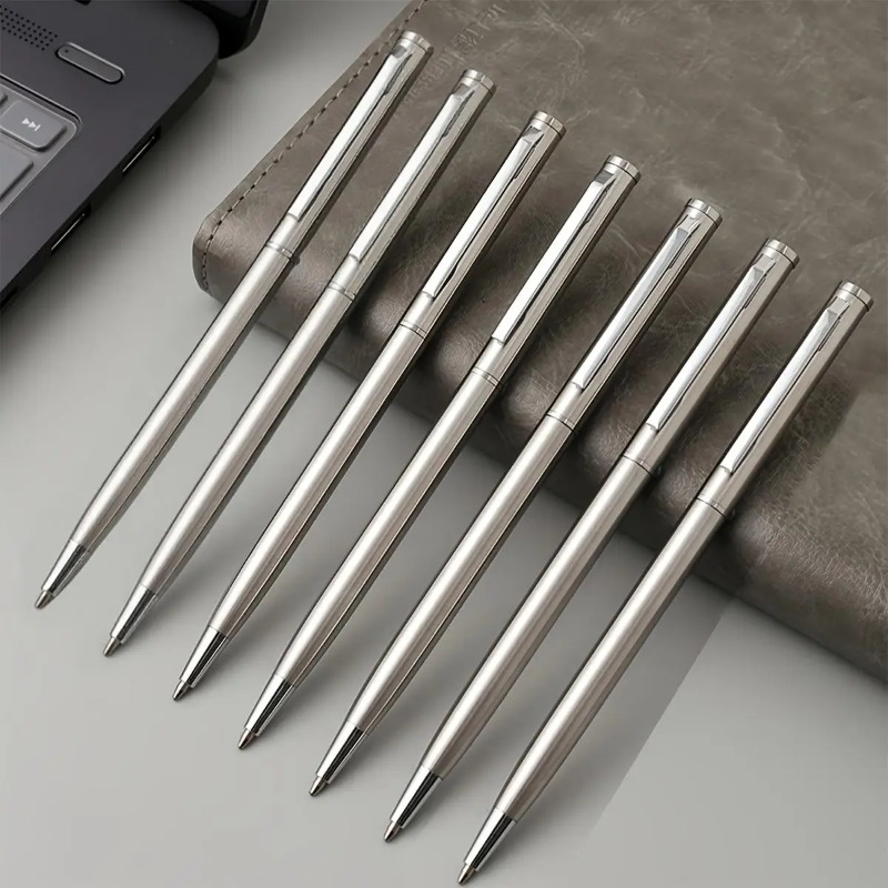 Conjunto de 20 Canetas Esferográficas Elegantes em Aço Inoxidável Prata com Ponta Média, Sistema de Torção, Escrita Suave e Duráveis para Escritório