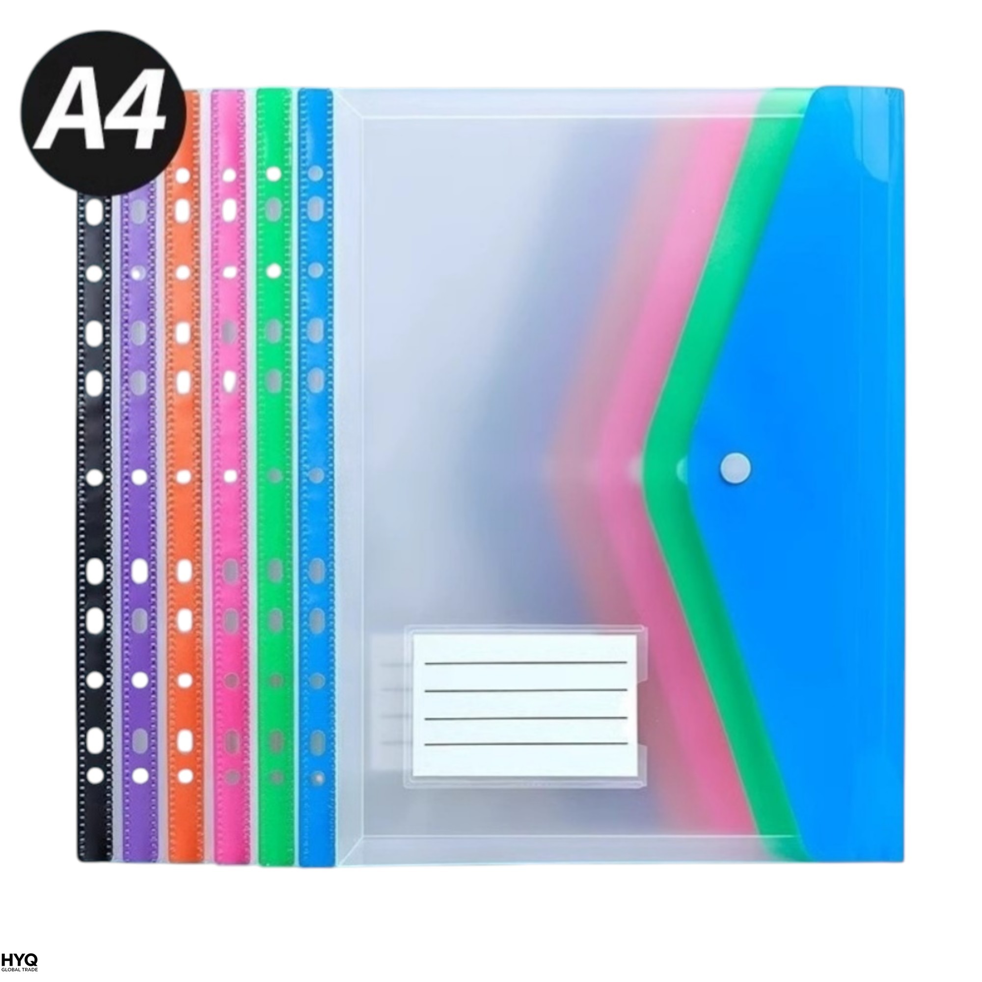 6 Envelopes Plásticos com Fechos Adesivos e 11 Furos, Bolsa Expansível para Arquivos com 2/3/4 Argolas, Bolsa para Arquivos A4, Material Escolar e de Escritório