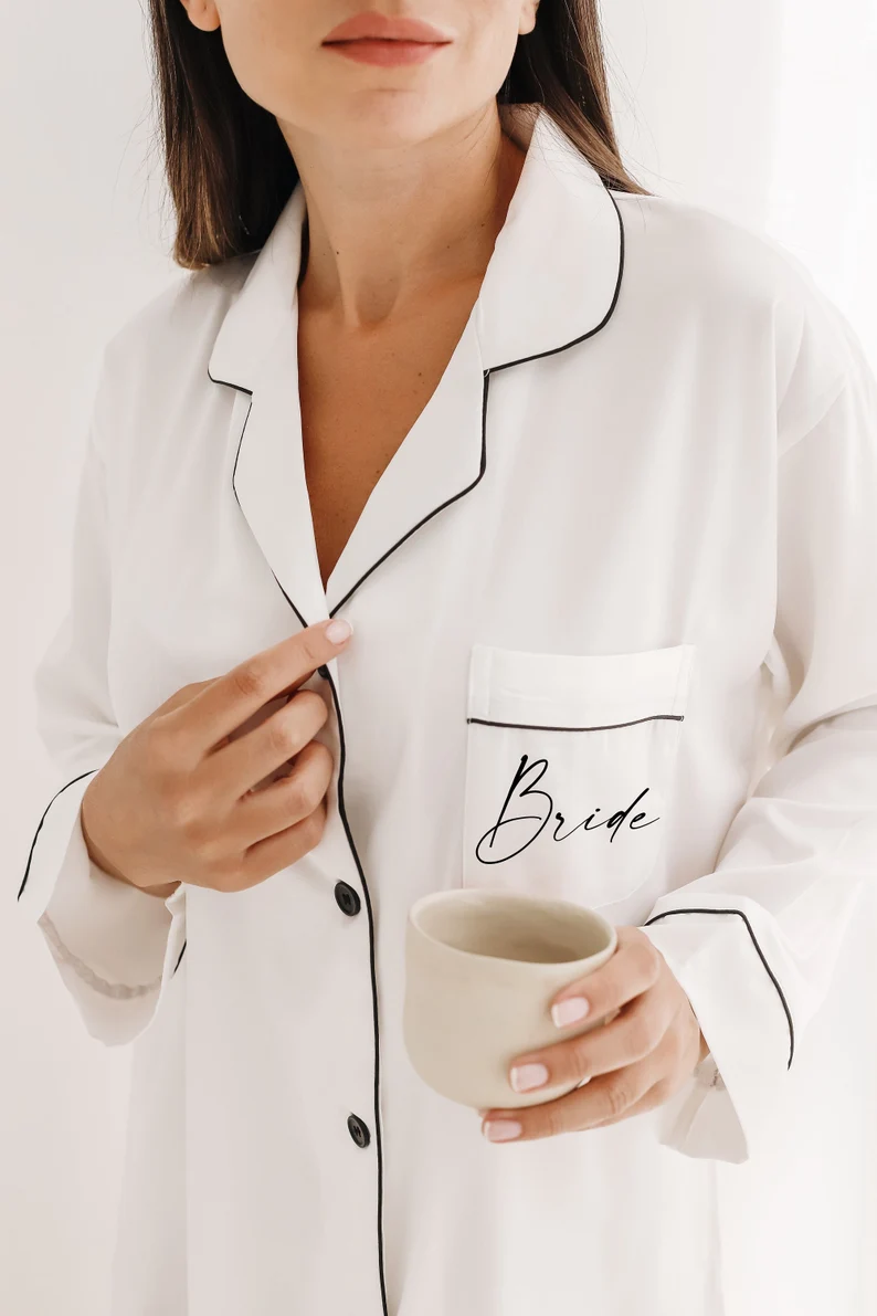 Pyjamas de Demoiselle d'Honneur avec Nom Personnalisé, Chemises de Nuit en Satin pour Patients Assortis, Tenue de Mariage