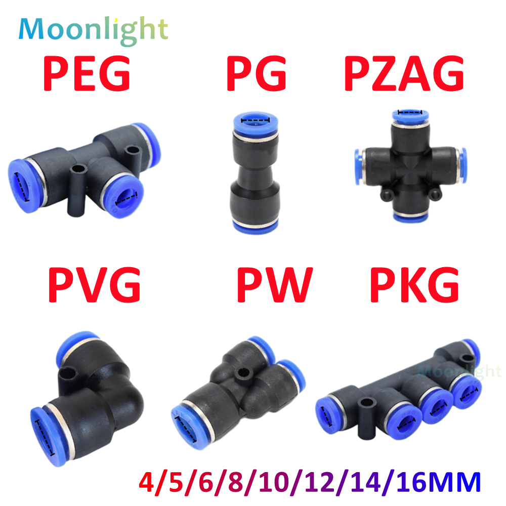 Pneumatic Fittings Pipe Connector Tube 4 5 14mm OD Hose Reducing 8 10 12mm PG PVG PEG PW PZAG  Plastic Push In Air Quick Fitting