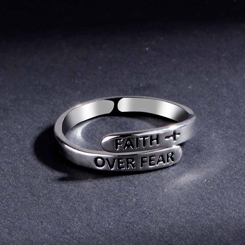 Retro Geloof Kruis Ring Voor Vrouwen Mannen Zilver Kleur Punk Gothic Open Ring Unisex Sieraden Christelijke Accessoires Heilige Familie Geschenk