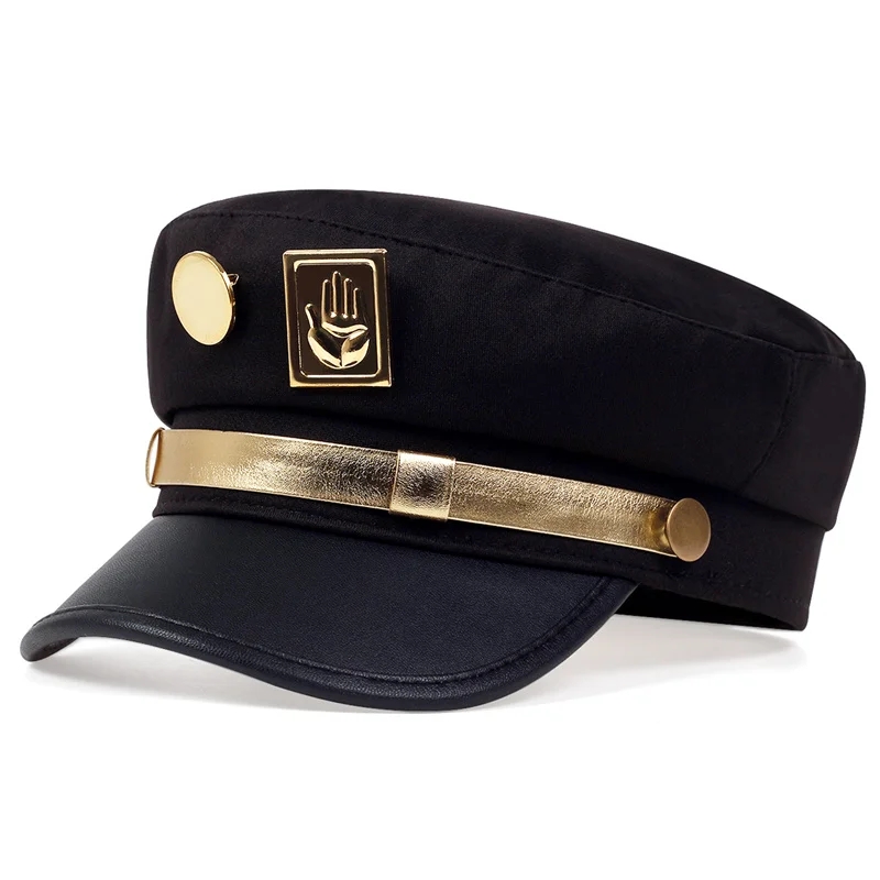 Anime JoJo's Bizarre Adventure Kujo Jotaro gorra de Cosplay Unisex adulto insignia de Metal sombrero Prop