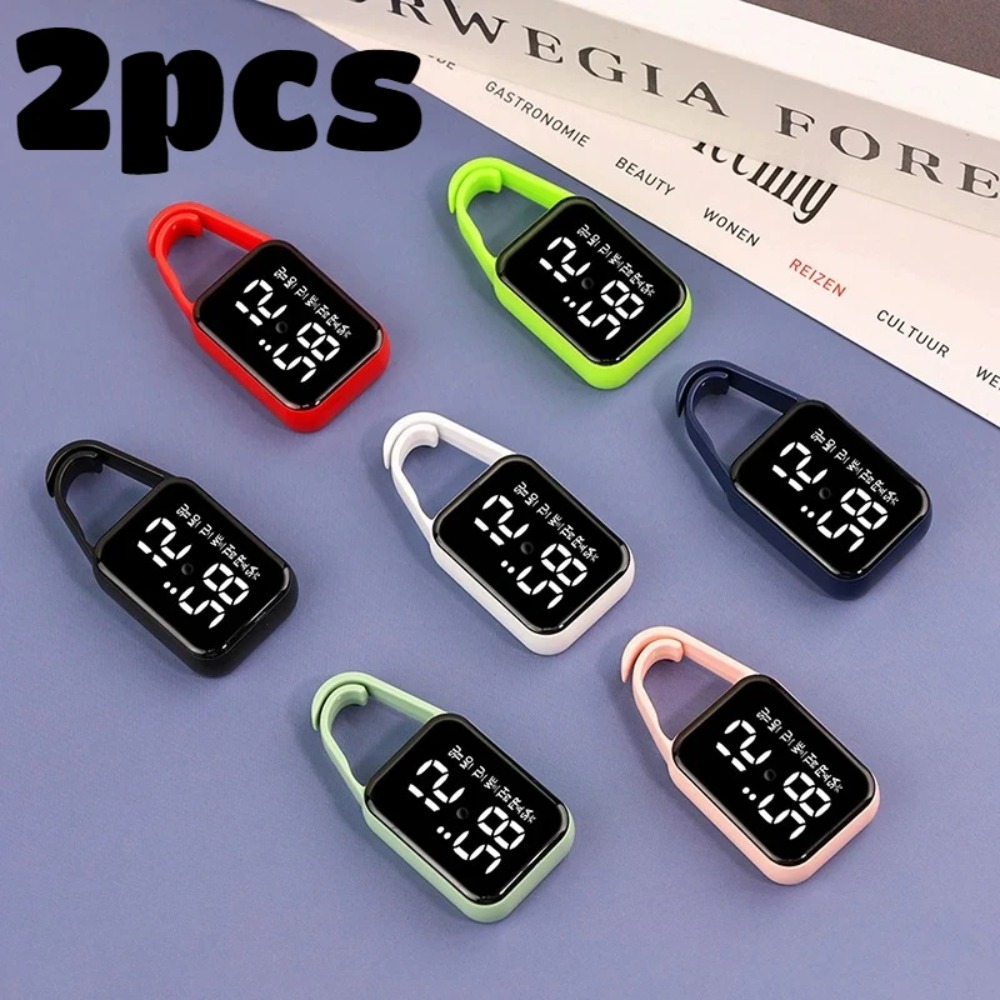 2 Pezzi Orologio Digitale LED da Tasca Quadrato con Portachiavi, Touch Screen, Luce Notturna e Funzioni Multiple
