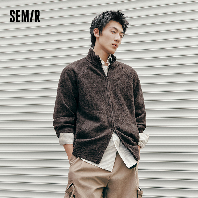 Cardigã Masculino Semir de Tricô Solto com Gola Alta e Manga Raglan, Estilo Casal, Coleção Outono 2026, Suéter Macio para Uso Diário