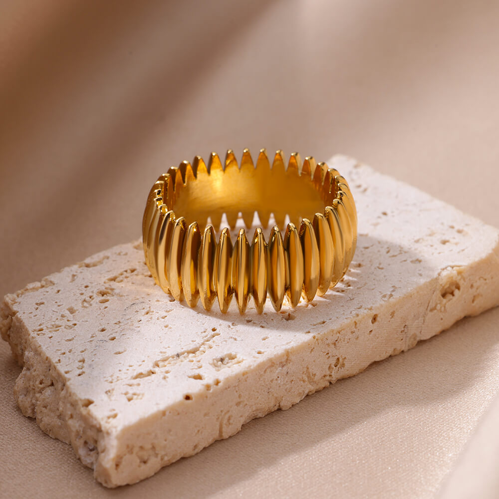 Anillos góticos a rayas para mujer, acero inoxidable, Color dorado, Vintage, banda de pareja, joyería estética, accesorios para dedos