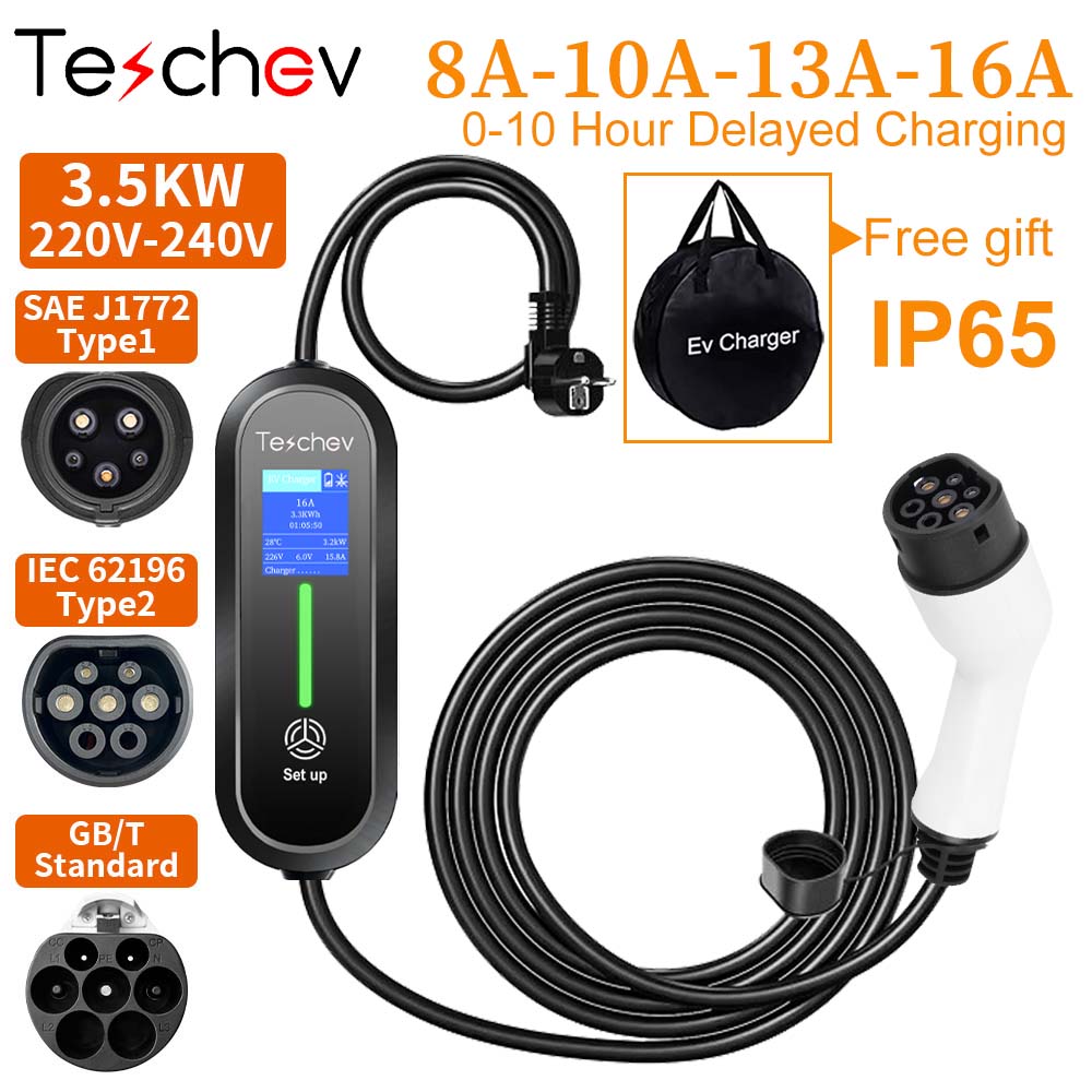 Carregador ev portátil type2 iec 62196/gb/t plug conector 3.5kw 16a 1 fase tipo 1 wallbox estação de carregamento para veículo elétrico