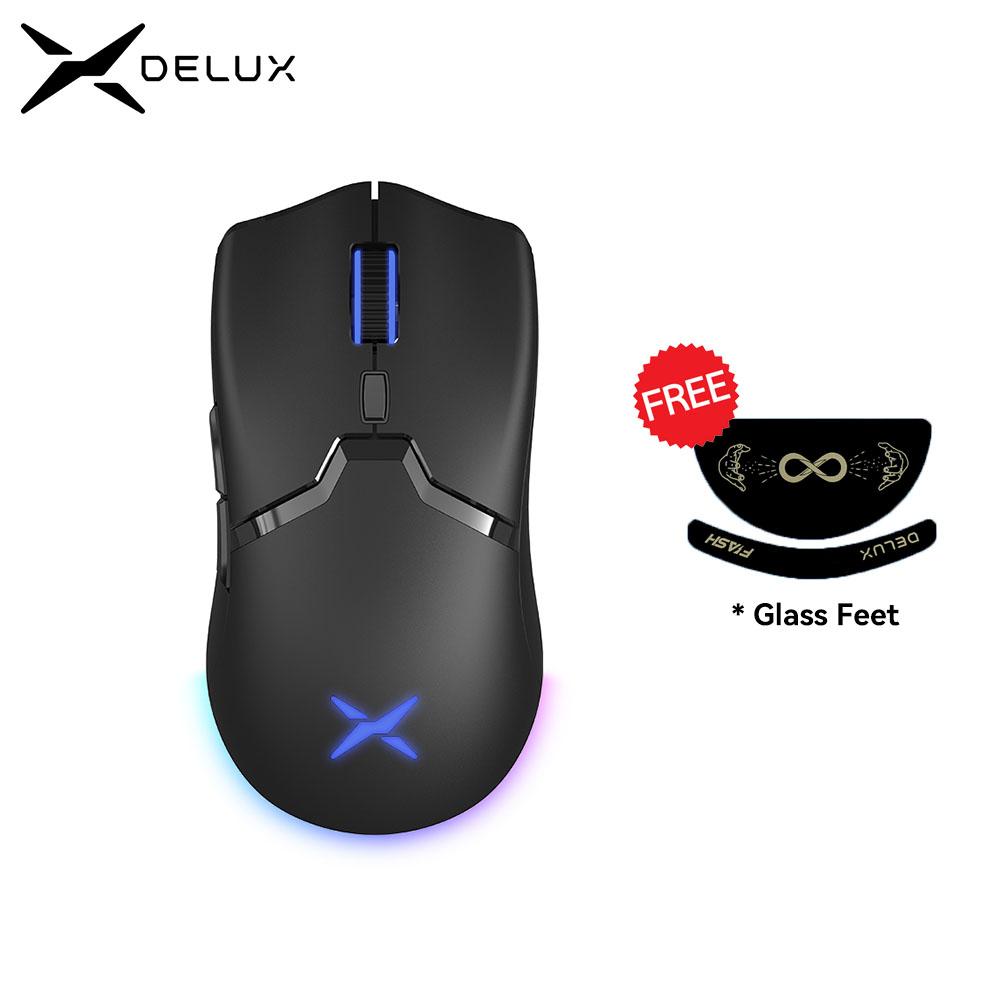 Ratón inalámbrico para juegos Delux M800 PAW3395, luz RGB, 26000DPI, con cable, programable, ergonómico, recargable, para PC, portátil y Gamer