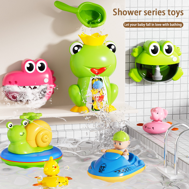 Baby-Badespielzeug, Kinder spielen im Wasser, Frosch-Wasserrad, Badezimmerbad, Badespaßspielzeug