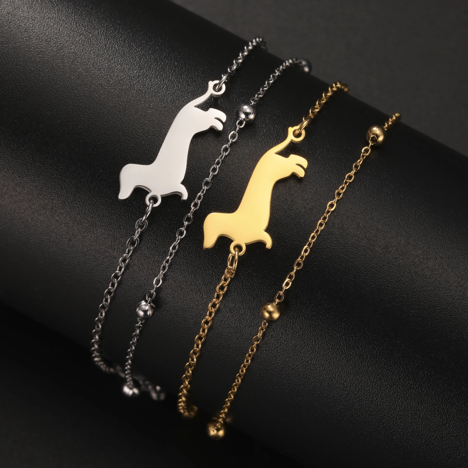 Cute Dachshund Dog Stainless Steel Bracelet for Women's Valentine's Day Commemorative Day Jewelry and Gift Wholesale