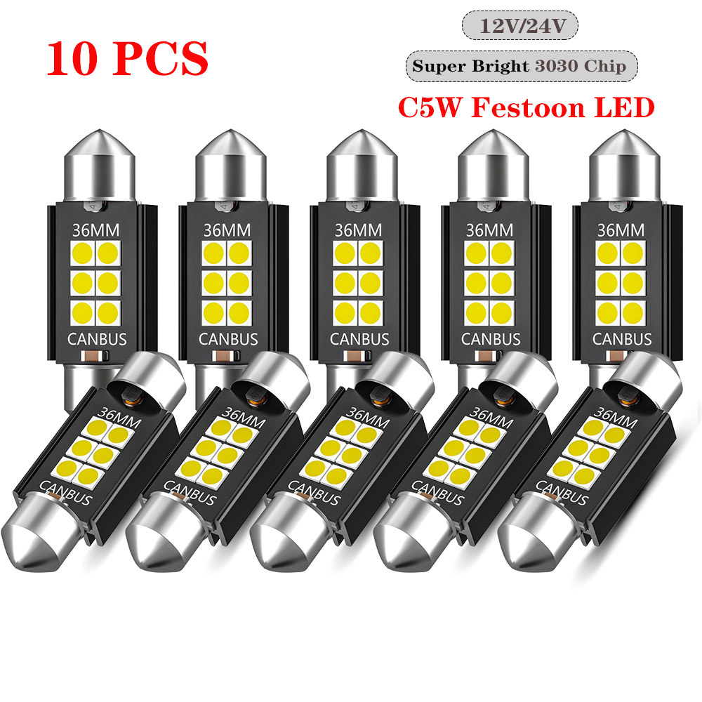 Ampoules LED DXZ C5W Canbus Festoon-31MM, 10 pièces, 36MM, 39MM, 41MM, puce C10W 3030, sans erreur, éclairage intérieur de voiture, lampe de lecture 12V/24V