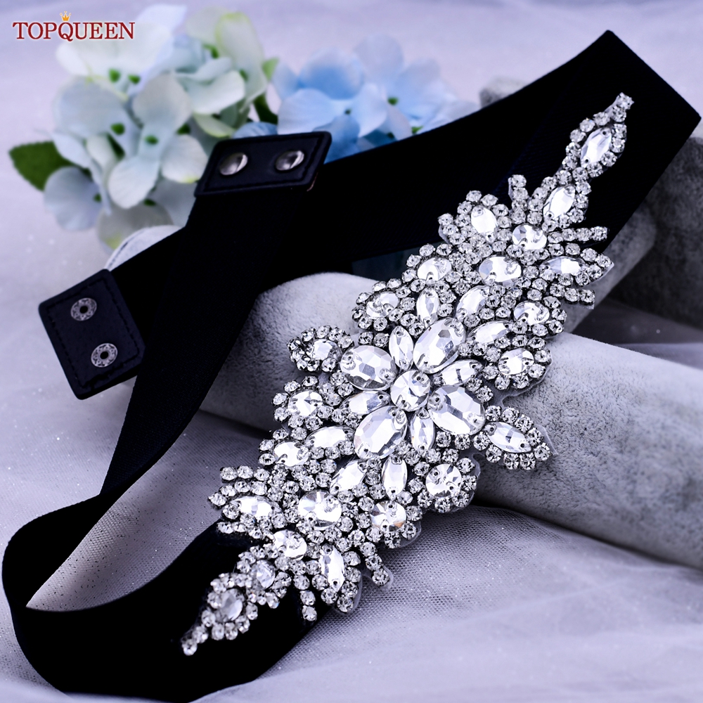 TOPQUEEN S01-E Fashion Floral Rhinestone Buckle Women's Elastic Waist Cinch Belt for Dress Formal Dress Belt Evening Party Band