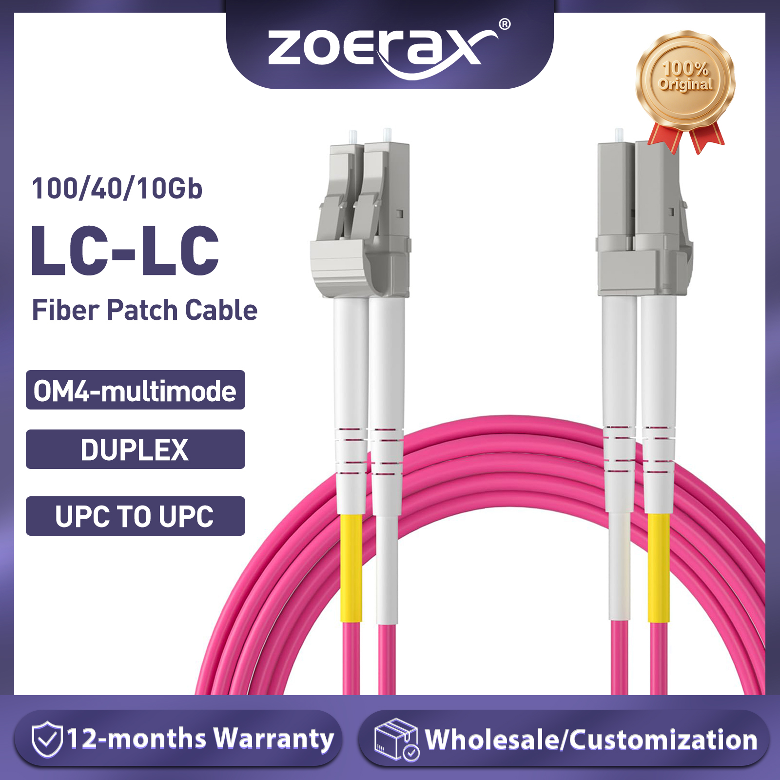 ZoeRax OM4 LC a LC UPC Cable de fibra óptica 100/40/10Gb multimodo dúplex MMF 50/125μm LSZH Cable de fibra óptica
