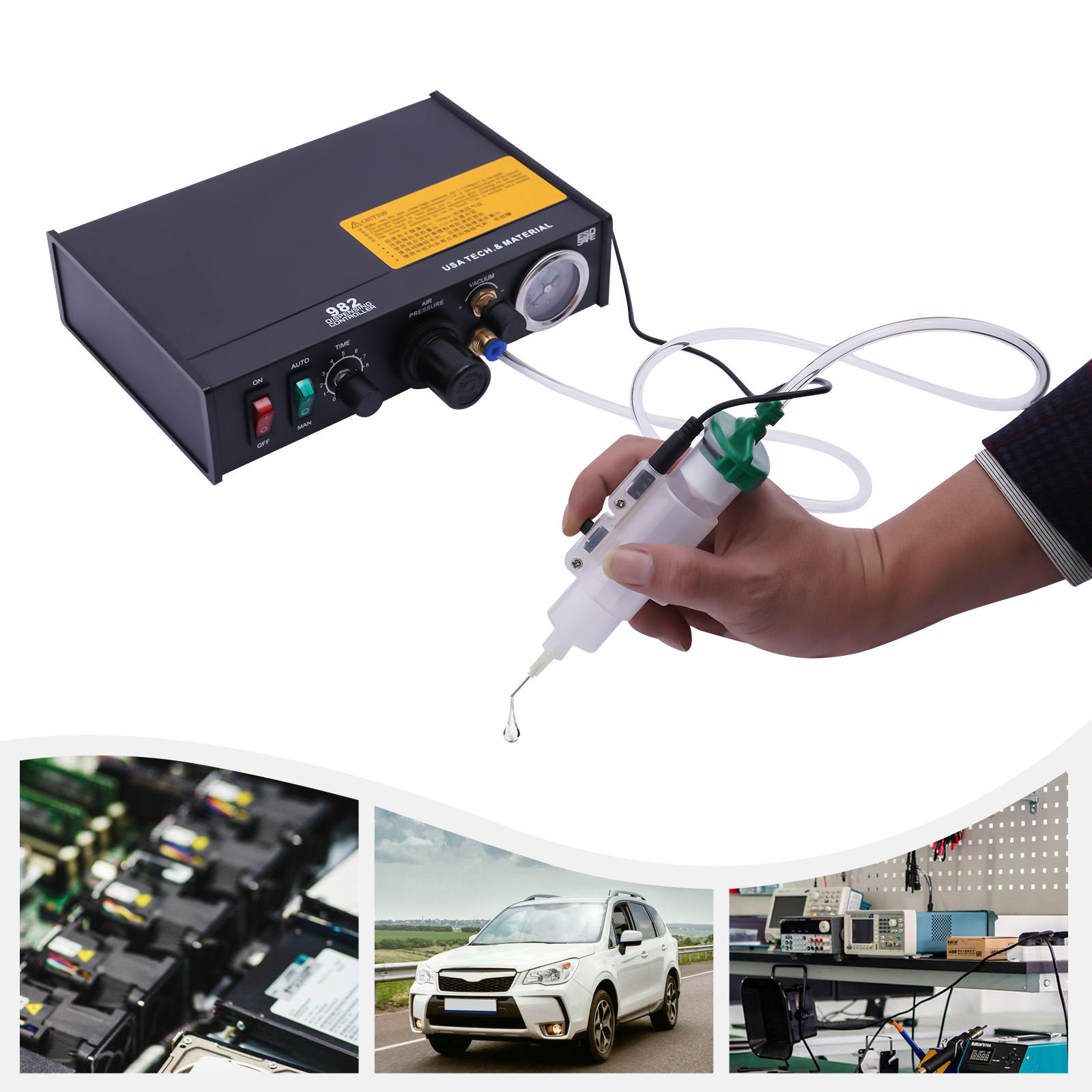 20W Pengendali Pengeluaran Pneumatik Dispenser Lem Pengendali Cairan Solder 982, Mesin Dispenser Lem Pengendali Pasta Solder