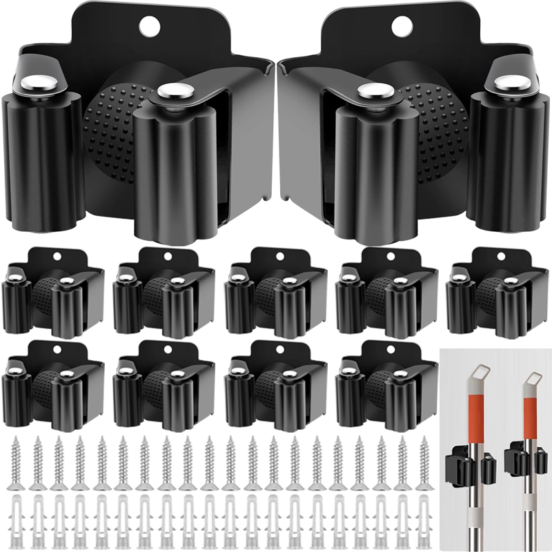 Stainless Steel Wall Mounted Mop Clips Holder with Screw Mop Brush Broom Hanger Fixed Rack Waterproof Bathroom Organizer Hooks
