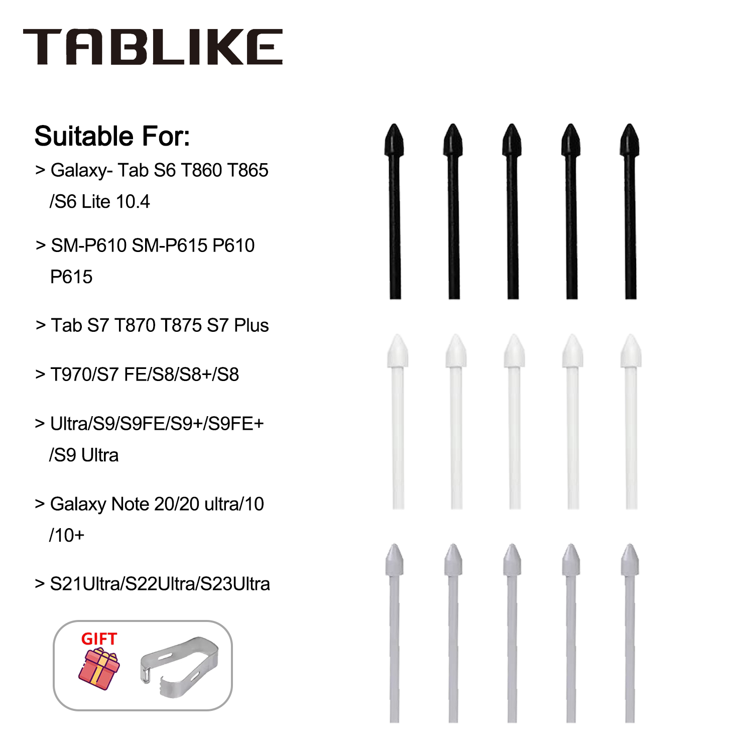 TABLIKE Stylus Tips S Pen Nibs for Samsung Galaxy S20 Ultra Tab S7/S8/S9/S10 FE Plus Touch Screen Tablet Pen Tips Removal Tool