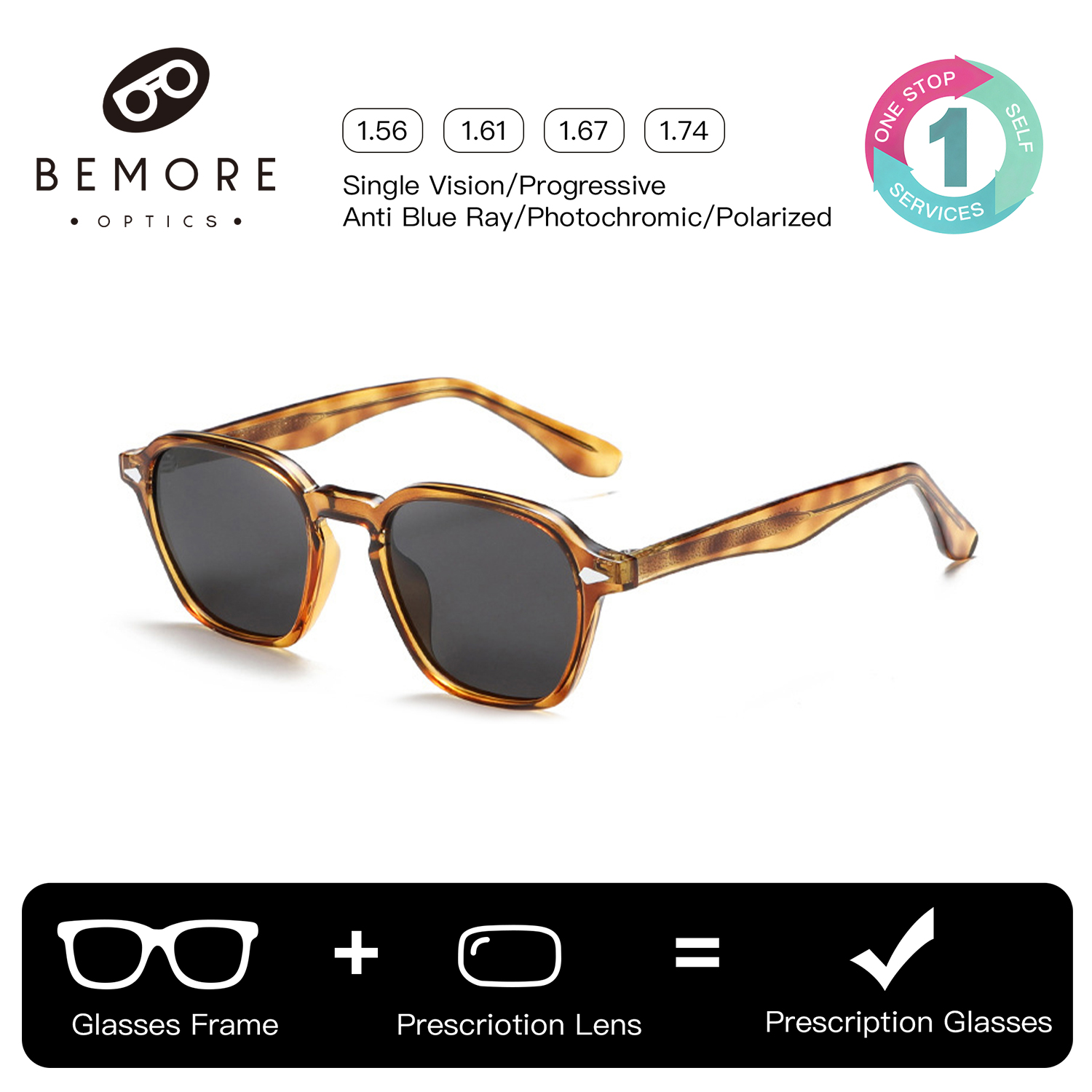 BEMORE – lunettes de soleil carrées pour femmes, en acétate, polarisées, UV400, personnalisées, pour myopie, optiques