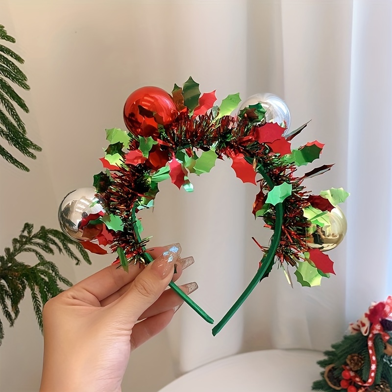 Weihnachts-Stirnband für den Urlaub, rote und grüne Kugel-Stirnband-Dekoration – geeignet für Feiertagsfeiern und als Geschenk