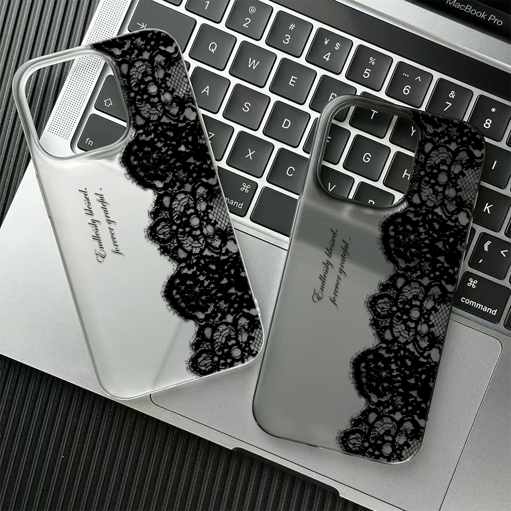 Letter Black Lace Phone Case For IPhone 17 16 15 14 13 12 11 Pro Max 13 12 17 Air 16 Plus Shockproof Soft Clear Cases Coque