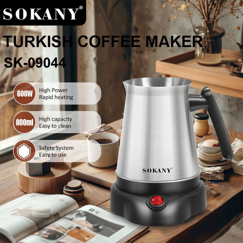 Tetera de café turca de 800ML, tetera eléctrica portátil de acero inoxidable, tetera de agua de 220V para el hogar, 6 tazas 자 